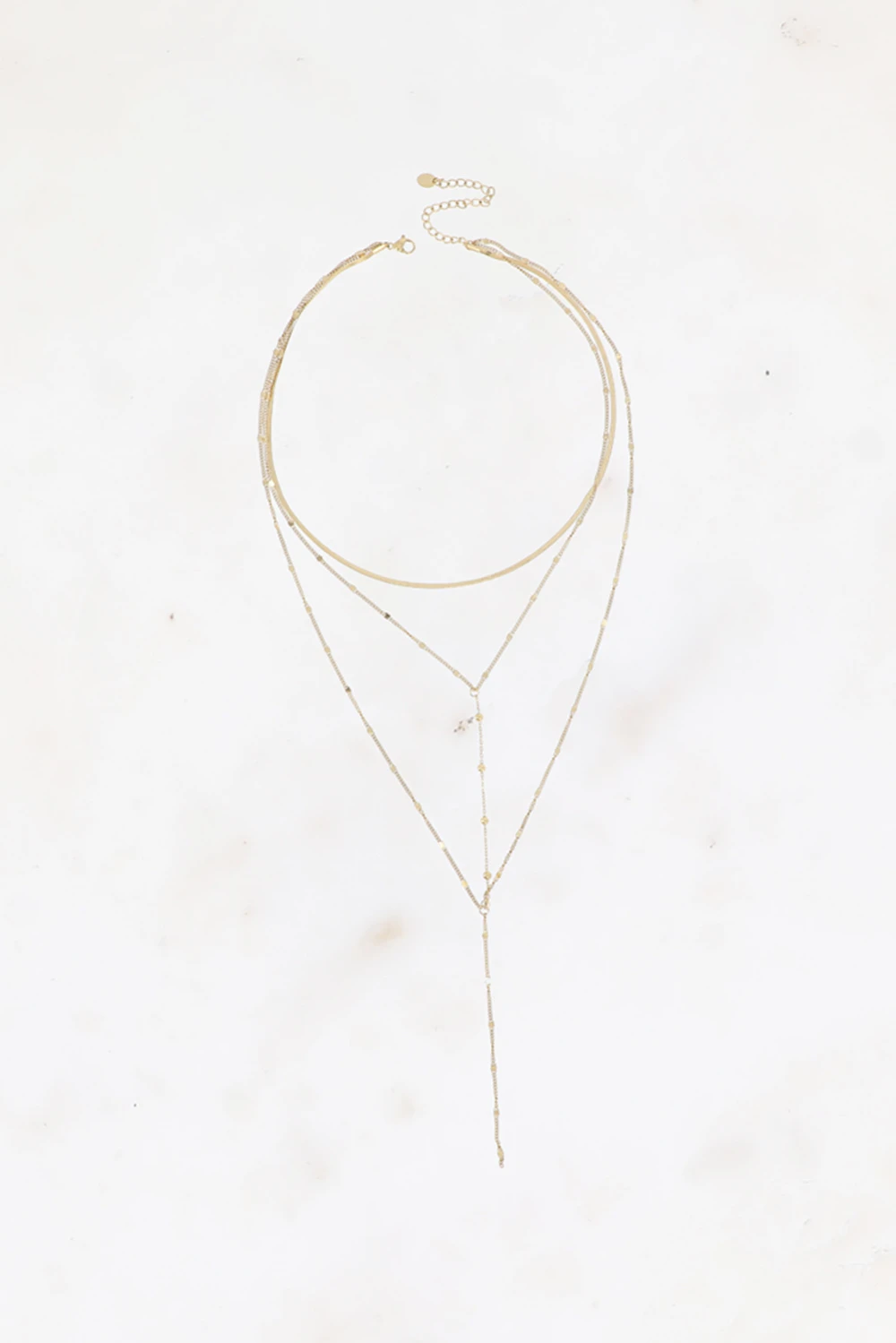 Collier 3 rangs Belinda ras de cou, maille miroir, une chaîne de boules – Image 4
