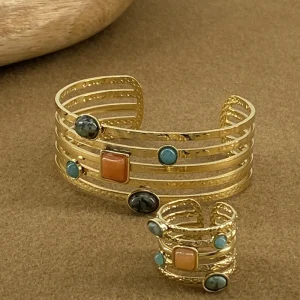 Parure Bracelet Jonc et Bague Dorée