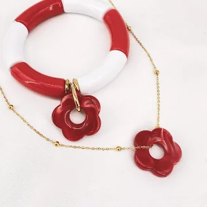 Parure Collier Bracelet Acier Résine