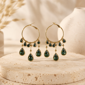 Boucles d'oreilles créoles acier inoxydable perles cristal – Blossom